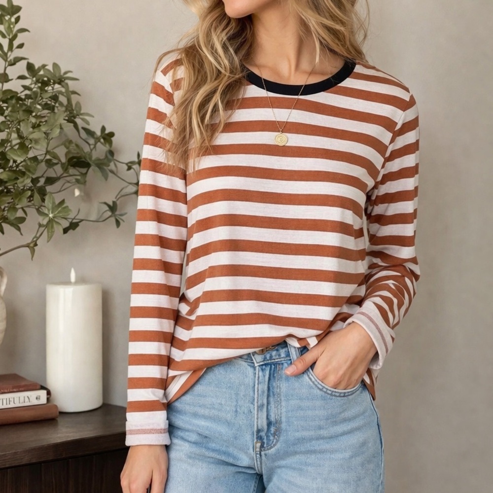 Sonoma Everyday Tee XS Tall Striped Long Sleeve Coastal Preppy Minimalist NWT
